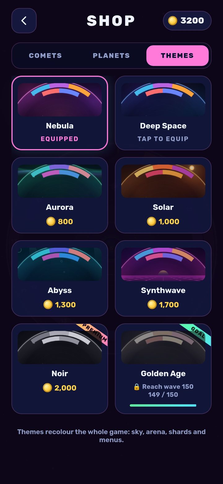 The themes tab of the shop